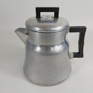 Vintage WEAREVER Aluminum 8-Cup Percolator Coffee Pot #3008 Black Handles